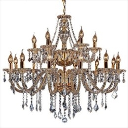 Lustre de cristal de luxo dourado europeu com braço rosqueado luz de teto