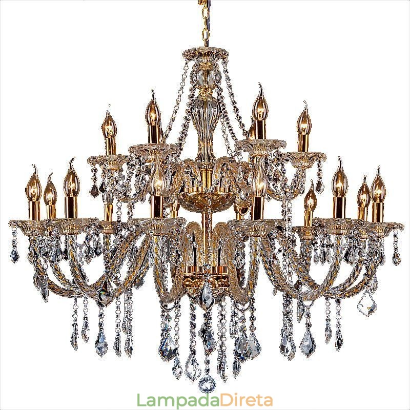Lustre de cristal de luxo dourado europeu com braço rosqueado luz de teto