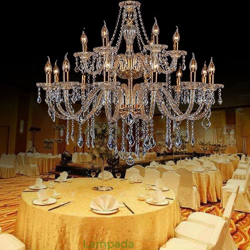 Lustre de cristal de luxo dourado europeu com braço rosqueado luz de teto