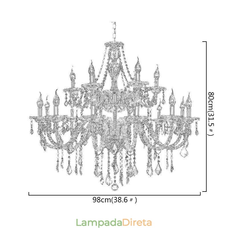 Lustre de cristal de luxo dourado europeu com braço rosqueado luz de teto