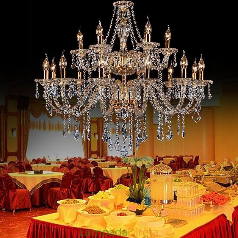 Lustre de cristal de luxo dourado europeu com braço rosqueado luz de teto
