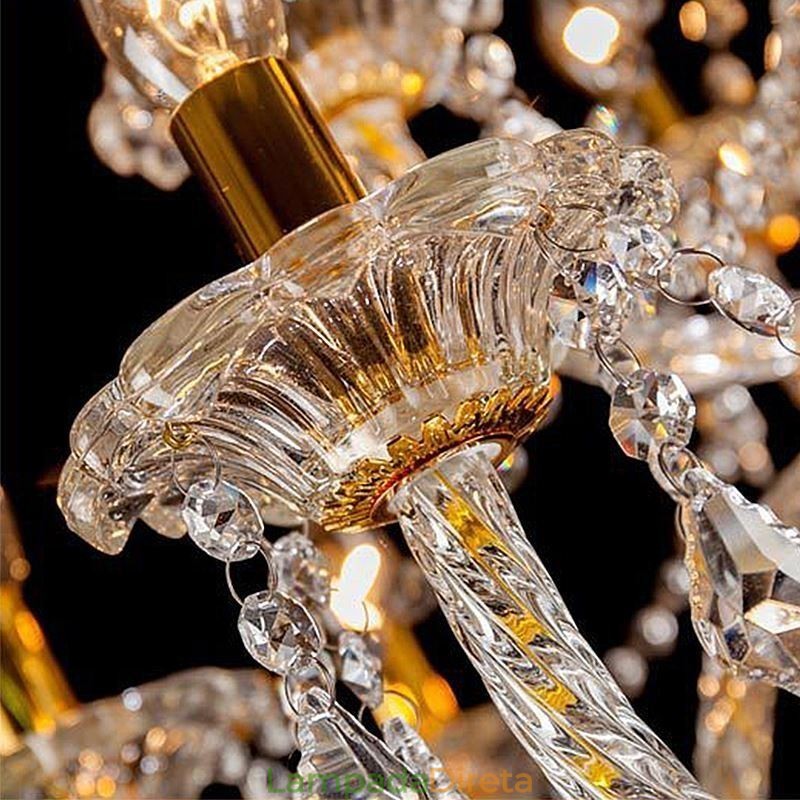 Lustre de cristal de luxo dourado europeu com braço rosqueado luz de teto