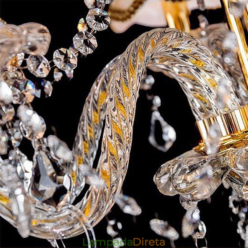 Lustre de cristal de luxo dourado europeu com braço rosqueado luz de teto