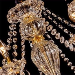 Lustre de cristal de luxo dourado europeu com braço rosqueado luz de teto