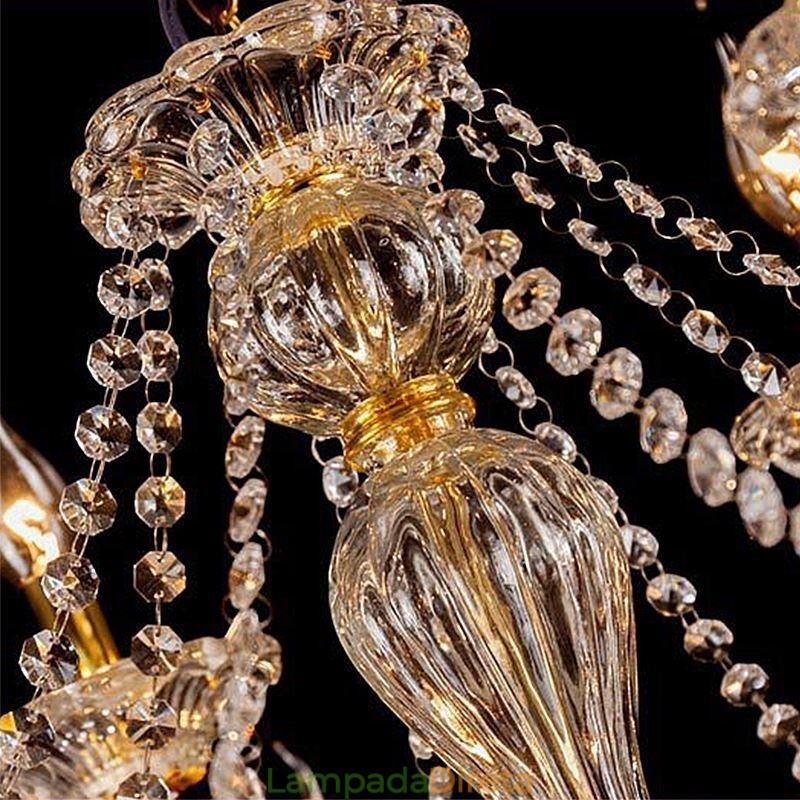 Lustre de cristal de luxo dourado europeu com braço rosqueado luz de teto