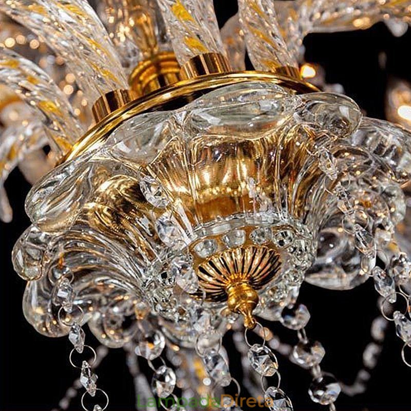 Lustre de cristal de luxo dourado europeu com braço rosqueado luz de teto