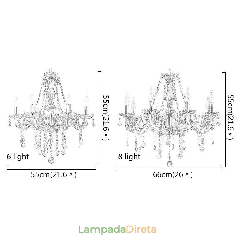 Elegante lustre de cristal estilo europeu luz pendente de vidro