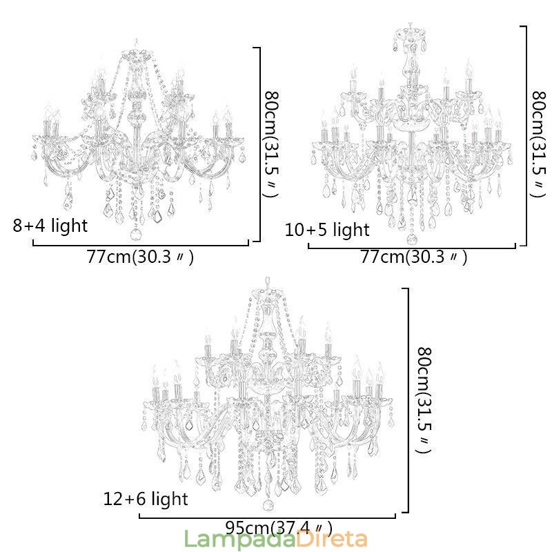 Grande lustre de cristal europeu elegante luz pendente