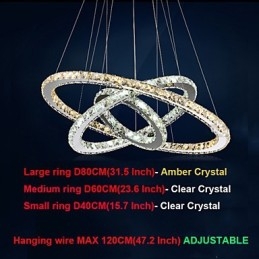Luminárias pendentes âmbar e cristal K9 transparente Lustre de iluminação com 3 anéis