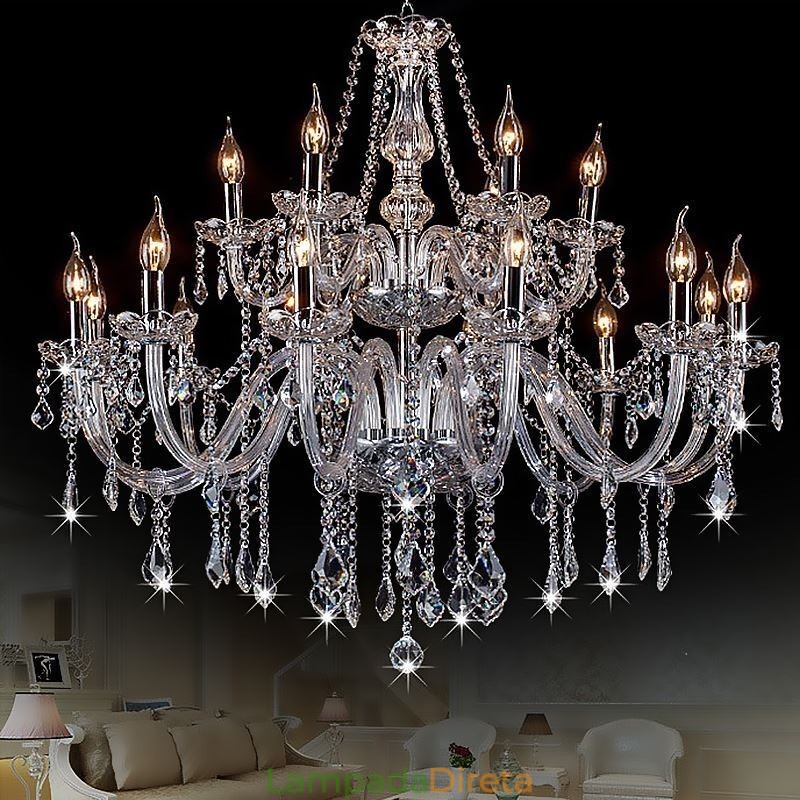 Lustre de cristal europeu, luz pendente transparente