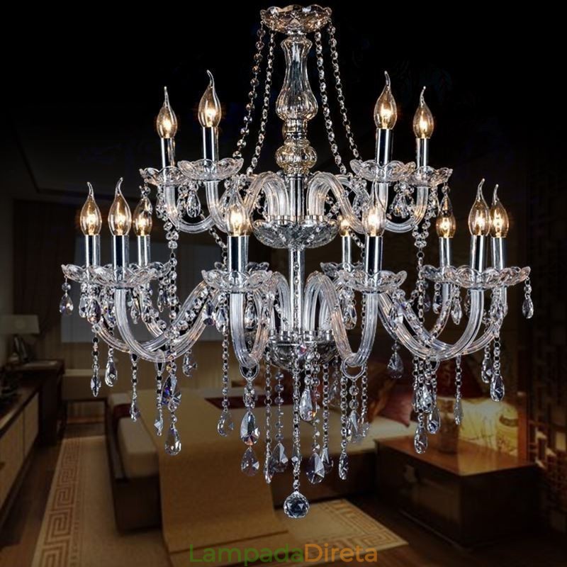 Lustre de cristal europeu, luz pendente transparente