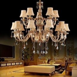 Grande lustre de cristal de luxo europeu com luz de teto âmbar