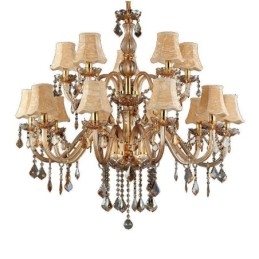 Grande lustre de cristal de luxo europeu com luz de teto âmbar