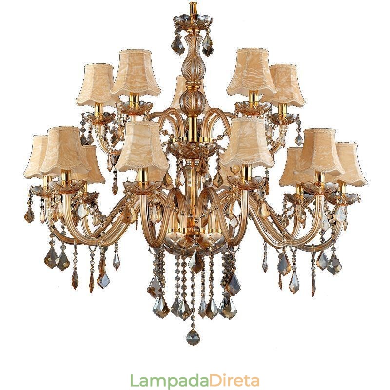 Grande lustre de cristal de luxo europeu com luz de teto âmbar
