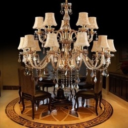 Grande lustre de cristal de luxo europeu com luz de teto âmbar