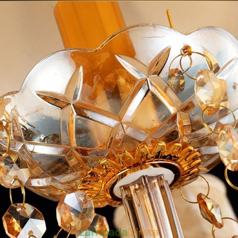 Grande lustre de cristal de luxo europeu com luz de teto âmbar