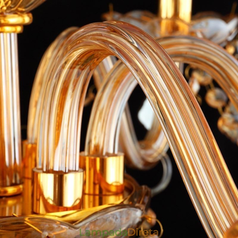 Grande lustre de cristal de luxo europeu com luz de teto âmbar