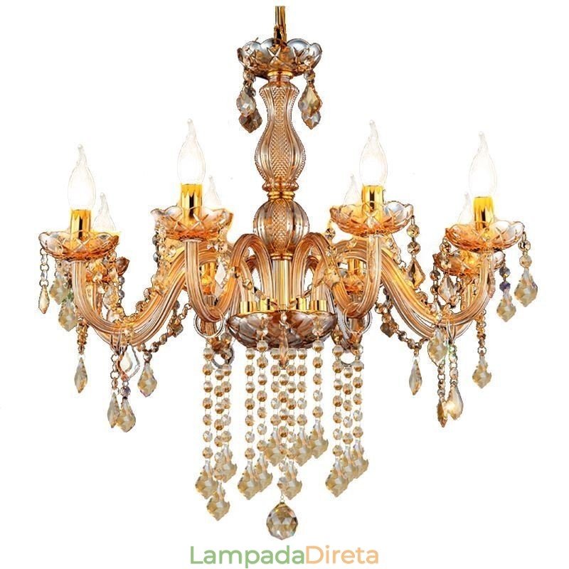 Lustre de cristal europeu elegante luz pendente âmbar