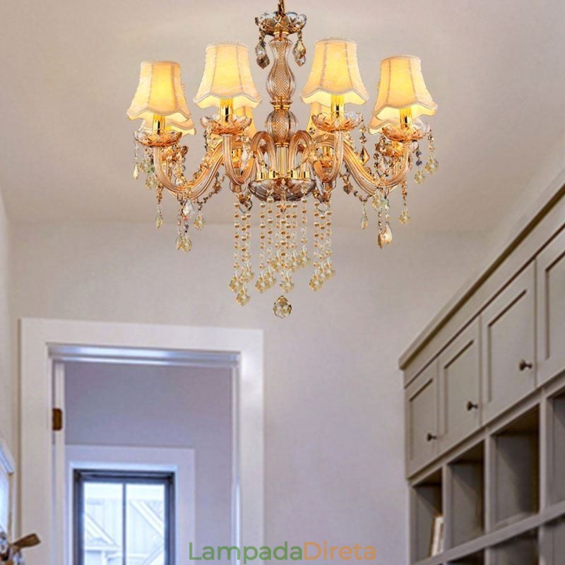 Lustre de cristal europeu elegante luz pendente âmbar