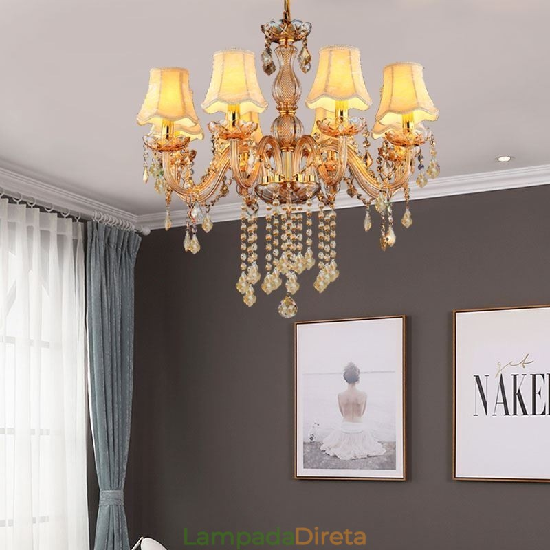 Lustre de cristal europeu elegante luz pendente âmbar