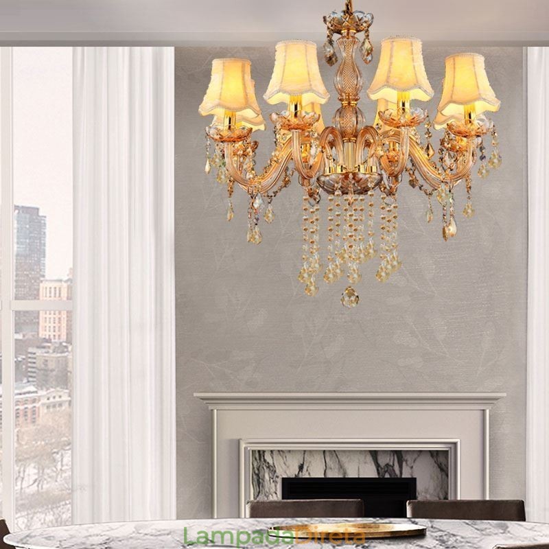 Lustre de cristal europeu elegante luz pendente âmbar