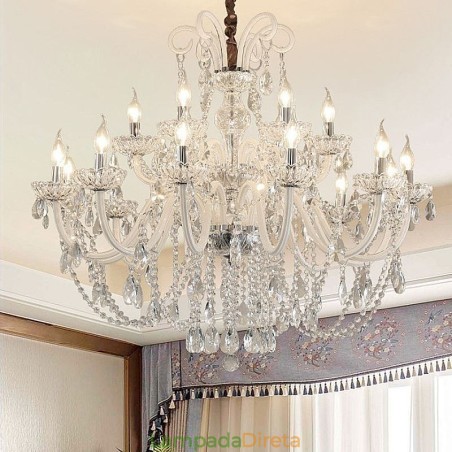 Grande lustre de cristal europeu branco pingente de luz Grande lustre de cristal europeu branco pingente de luz