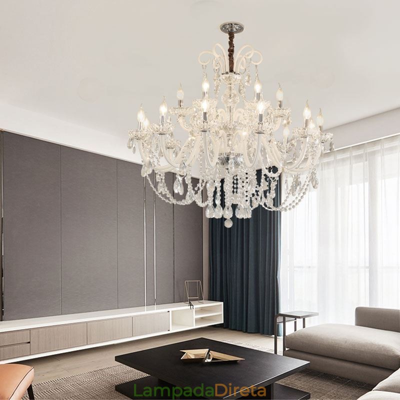 Grande lustre de cristal europeu branco pingente de luz
