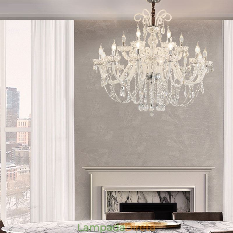 Grande lustre de cristal europeu branco pingente de luz