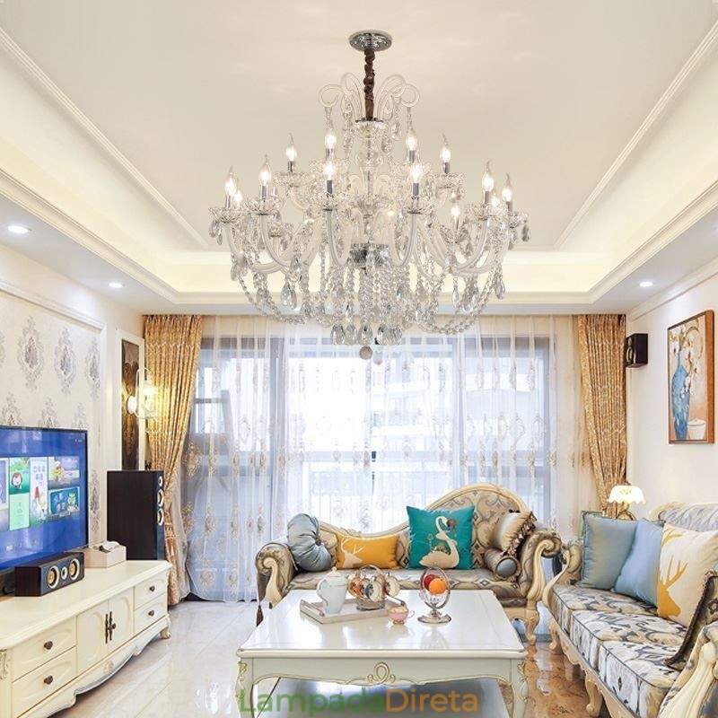 Grande lustre de cristal europeu branco pingente de luz