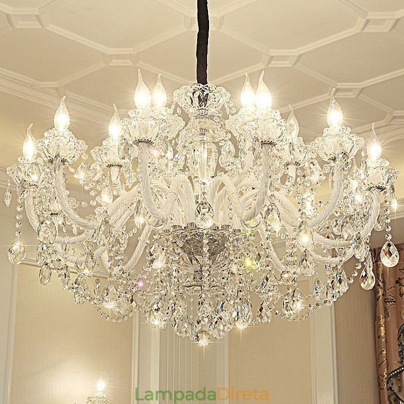 Lustre de cristal de luxo europeu elegante luz pendente