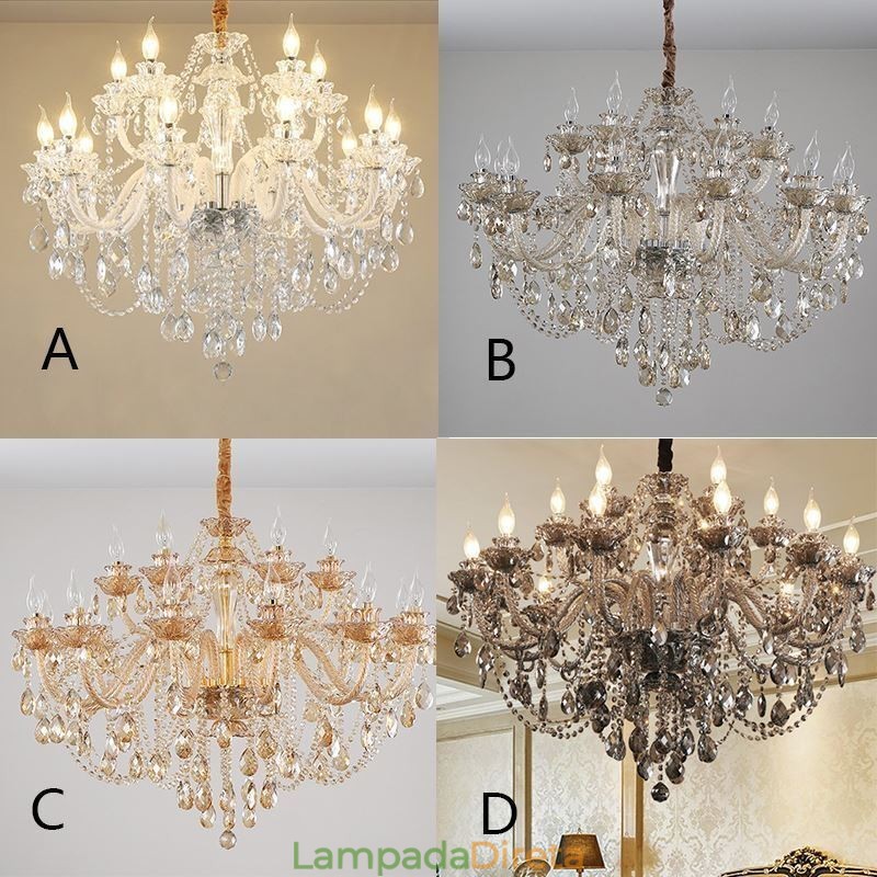 Lustre de cristal de luxo europeu elegante luz pendente