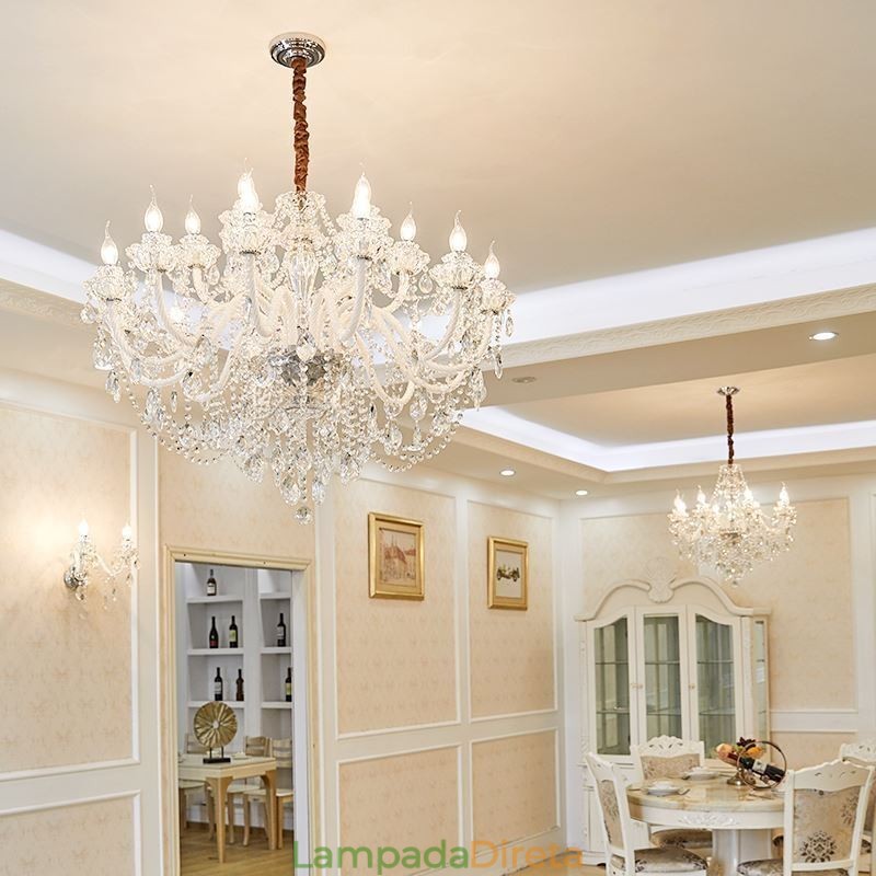 Lustre de cristal de luxo europeu elegante luz pendente