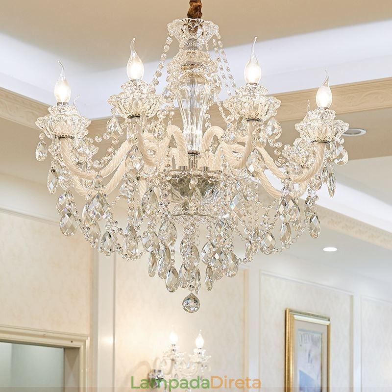 Lustre de cristal de luxo europeu elegante luz pendente