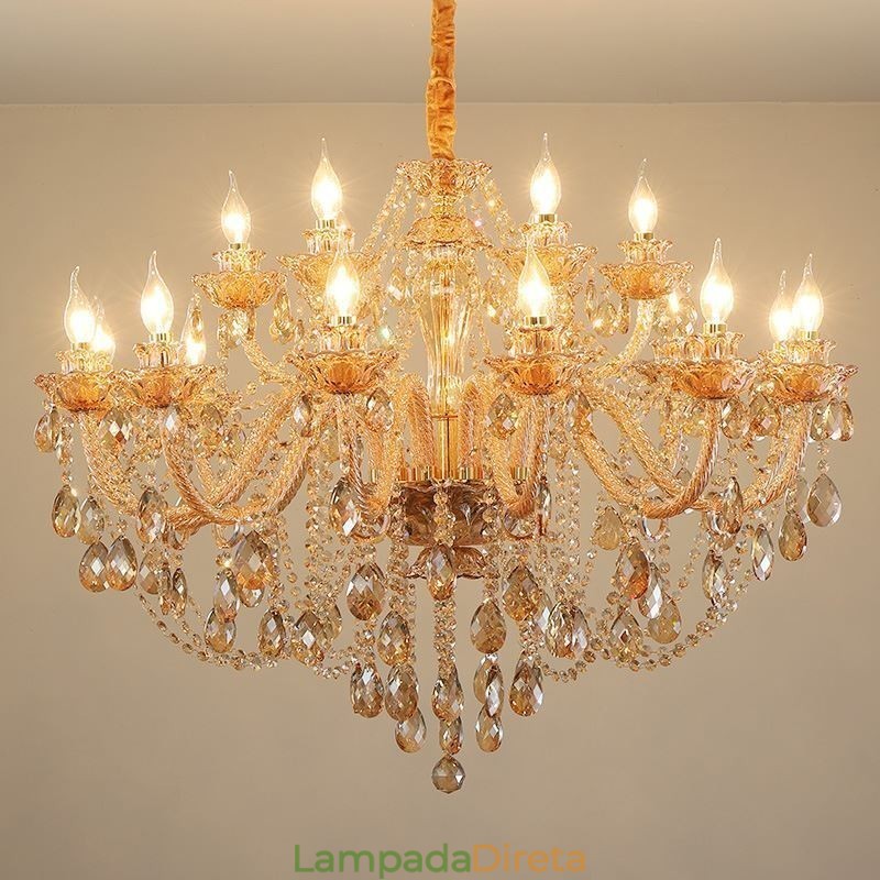 Lustre de cristal europeu, luminária pendente de luxo em conhaque