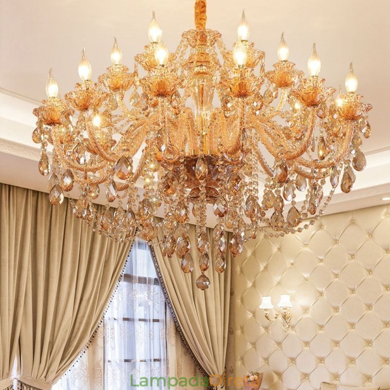 Lustre de cristal europeu, luminária pendente de luxo em conhaque