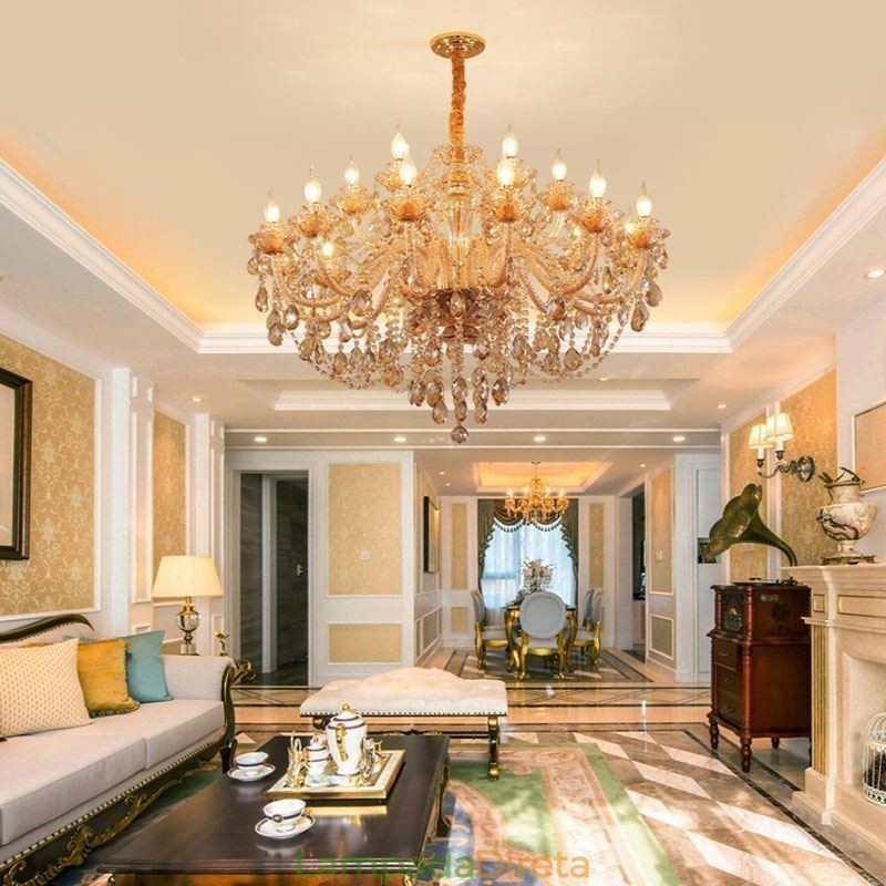 Lustre de cristal europeu, luminária pendente de luxo em conhaque
