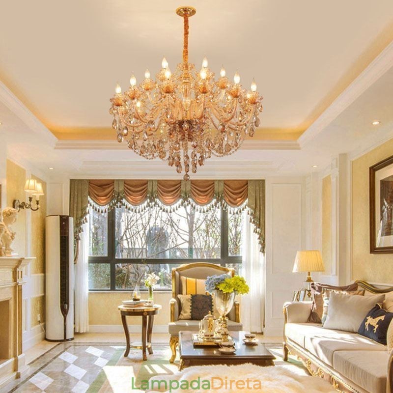 Lustre de cristal europeu, luminária pendente de luxo em conhaque