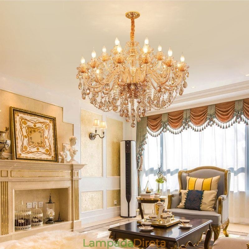 Lustre de cristal europeu, luminária pendente de luxo em conhaque