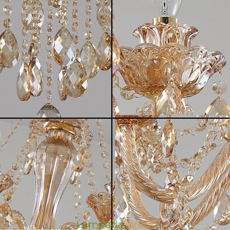 Lustre de cristal europeu, luminária pendente de luxo em conhaque