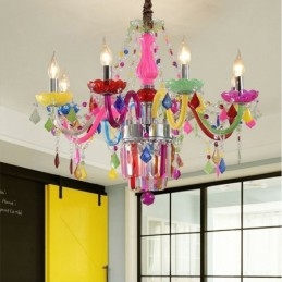 Lustre de cristal colorido europeu exclusivo luz pendente