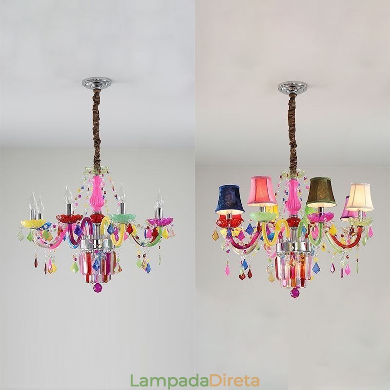 Lustre de cristal colorido europeu exclusivo luz pendente