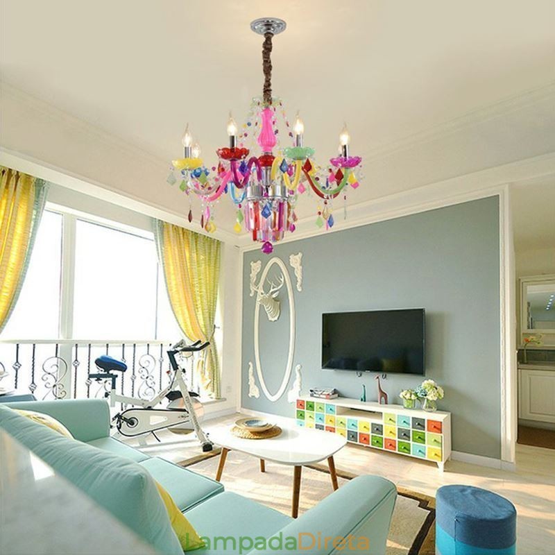 Lustre de cristal colorido europeu exclusivo luz pendente