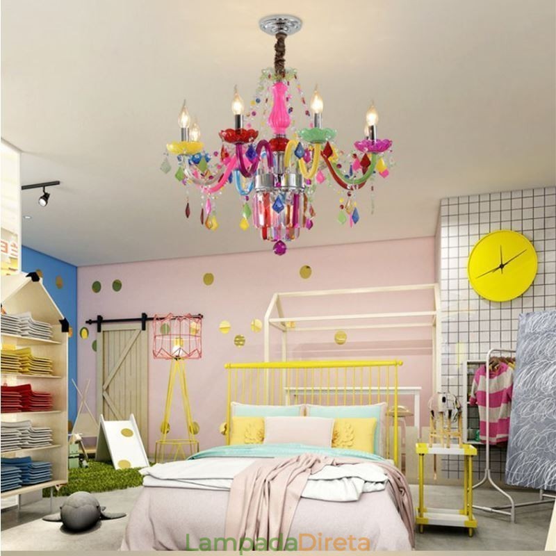 Lustre de cristal colorido europeu exclusivo luz pendente