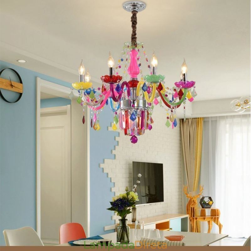 Lustre de cristal colorido europeu exclusivo luz pendente