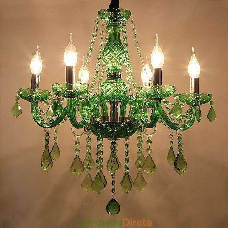 Lustre de cristal exclusivo estilo europeu luz pendente verde grama