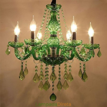 Lustre de cristal exclusivo estilo europeu luz pendente verde grama Lustre de cristal exclusivo estilo europeu luz pendente verde grama