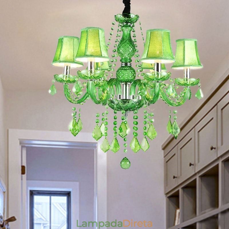 Lustre de cristal exclusivo estilo europeu luz pendente verde grama