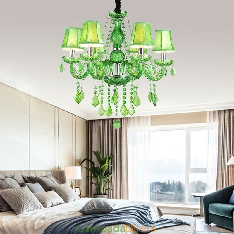 Lustre de cristal exclusivo estilo europeu luz pendente verde grama