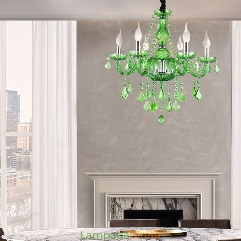 Lustre de cristal exclusivo estilo europeu luz pendente verde grama