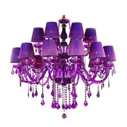 Lustre de cristal estilo europeu, luz pendente roxa